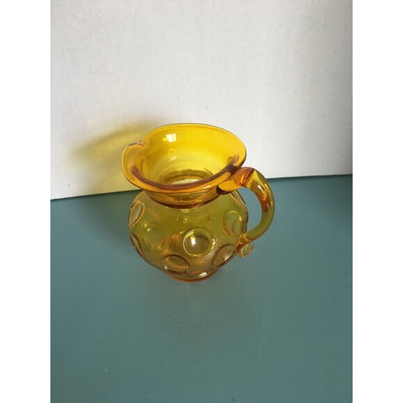 Amber Glass Coin Dot - Vintage Kanawha Small  Pitcher With  Handle 4 .25" H - Picture 4 of 6